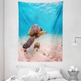 thumbnail image 1 of Turtle Tapestry, Hawaiian Green Sea Turtle Cruises in Warm Waters of the Pacific Ocean Photo, Wall Hanging for Bedroom Living Room Dorm Decor, 60W X 80L Inches, Aqua Cinnamon Brown, by Ambesonne, 1 of 2