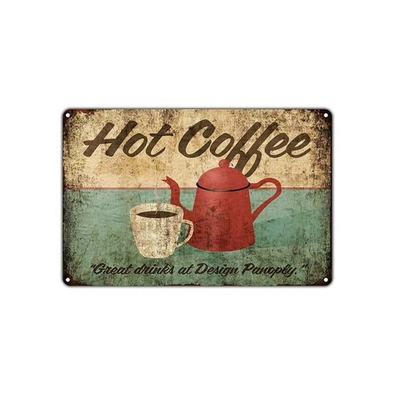 Hot Coffee Great Drinks Design Panoply Vintage Retro Coffee Shop Metal Decor Wall Shop Bar Aluminum 18"x24" Sign