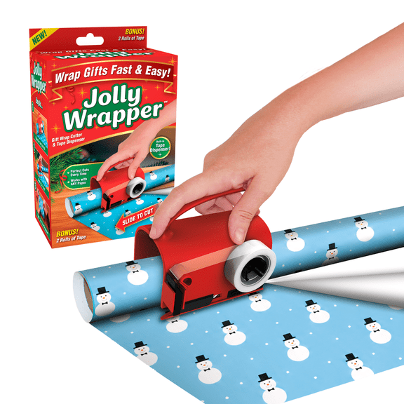 JollyWrapper Gift Wrap Cutter and Tape Dispenser with 2 Tape Rolls and Extra Blade