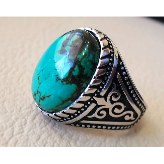 Tibetan Turquoise Ring, Silver Jewelry, 925 Silver Ring, Father's Day, AAA Natural Turquoise, December Birthstone Ring, Heavy Mens Ring, Spiritual Healing Gemstone, Christmas, Signet Mens Ring