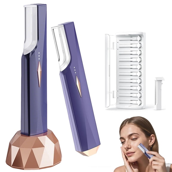 Dermaplane Razor for Women Face, Rechargeable Face Dermaplaning Tool – Peach Fuzz, Facial Hair & Exfoliation Removal, Sonic Technology with LED Light, 3 Speeds & 10 Blades