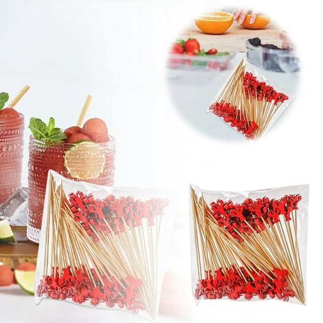 Palillos de cóctel para el Año Nuevo chino, 100 unidades, palillos con frutas, palillos para postres, palillos para comida, sándwiches, bebidas, brochetas de carne, frutas, artículos para fiestas.