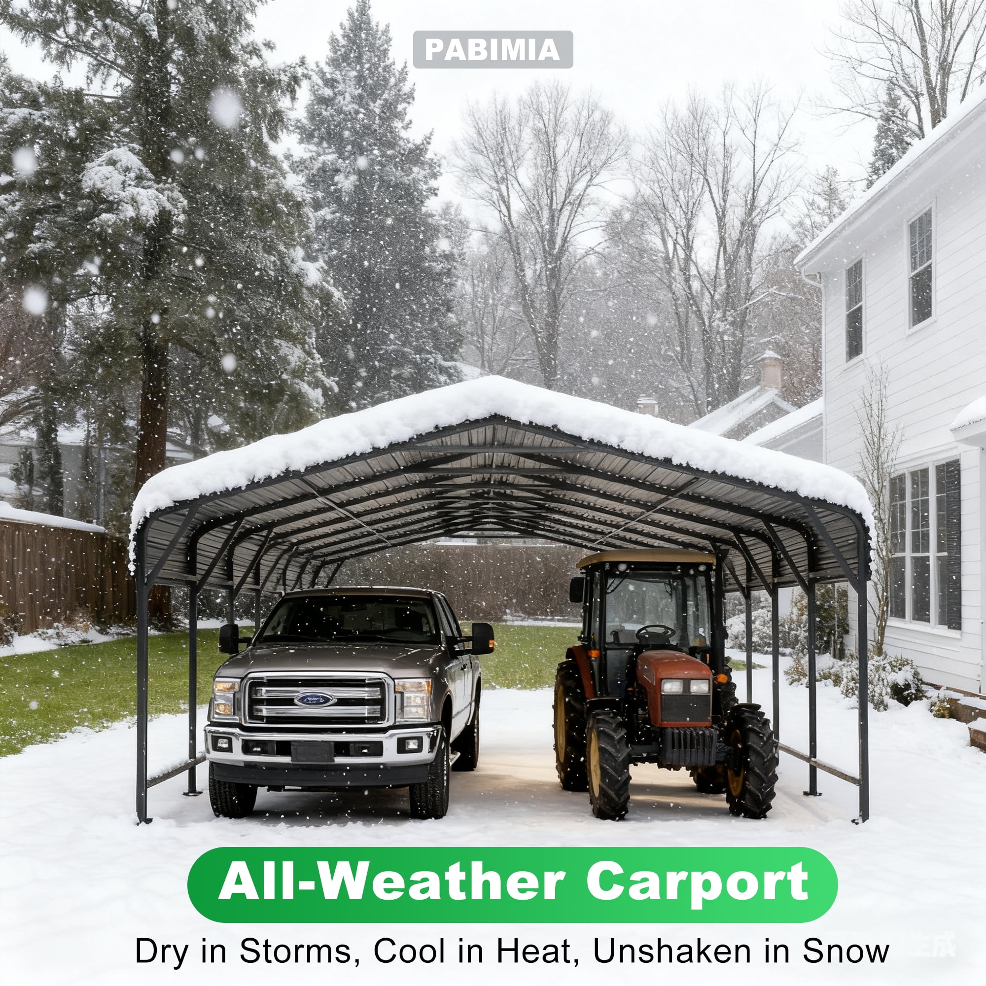 PABIMIA 20x40 FT Heavy-Duty Galvanized Steel Carport, Outdoor Metal Shelter for Vehicles & Boats, Black