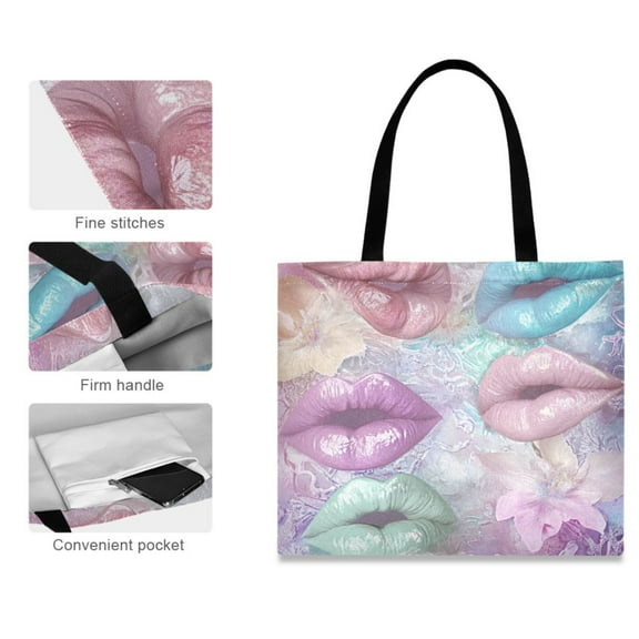 Canvas Tote Bag for Women Girls Design Print Pastel Petals and Pouts Tote