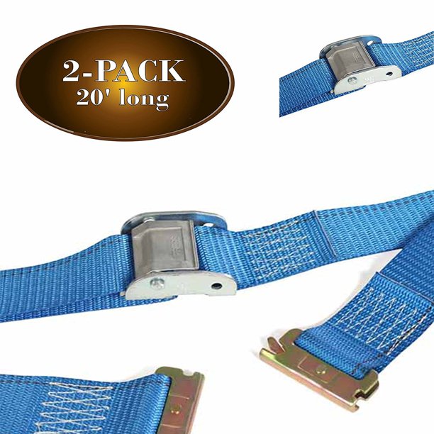 TWO 2" x 20' E Track Cam Straps, Durable Cam Buckle Strap Cargo