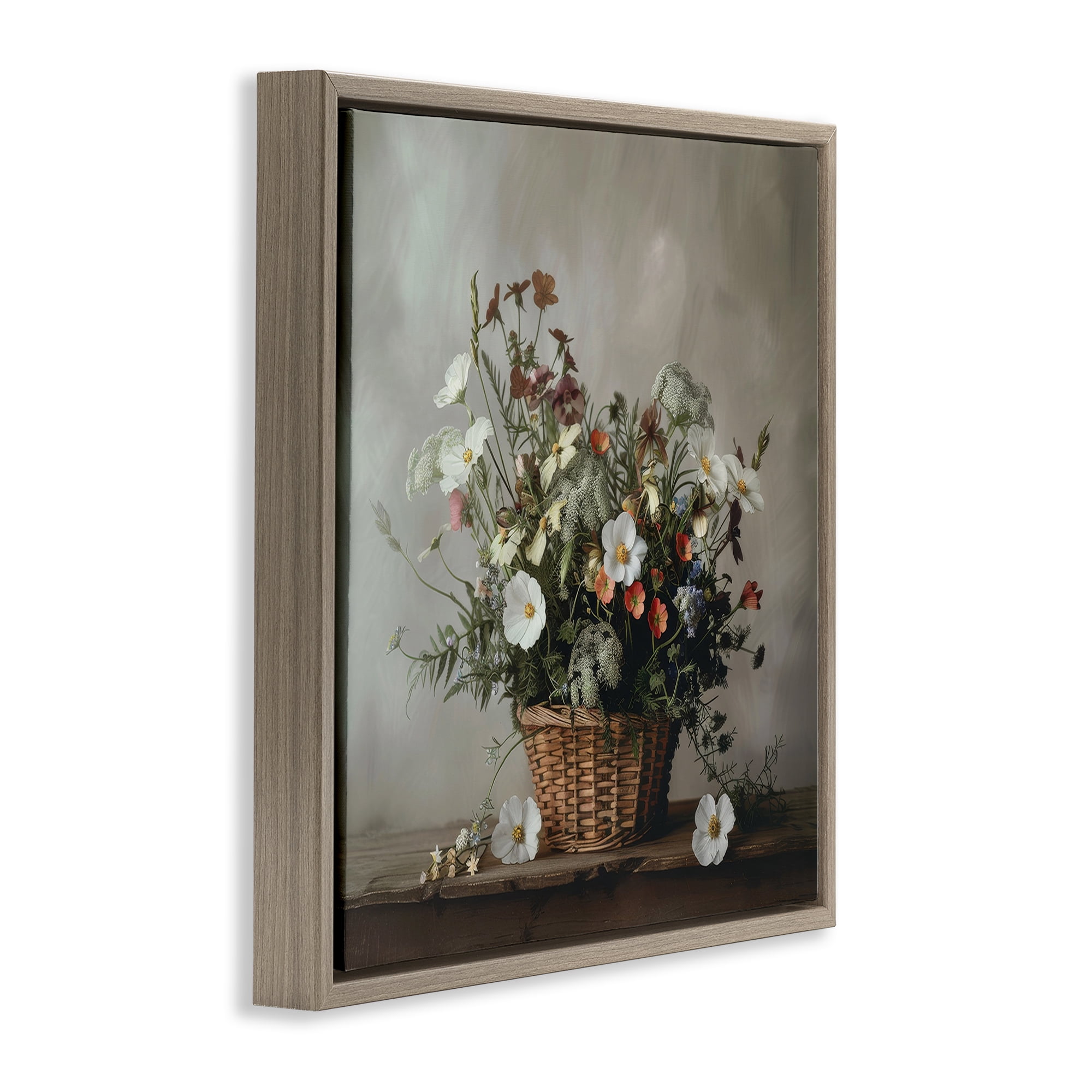 Stupell Industries Flowers In A Basket Arrangement Brown Framed Floater Canvas Wall Art, design by Lazar Studio