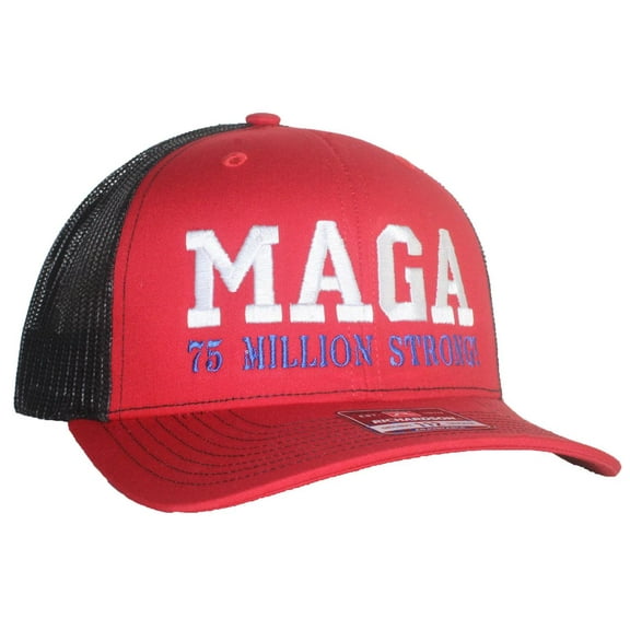 Tropic Hats Adult Embroidered MAGA 75 Million Strong 6 Panel Trucker Cap - Red/Black