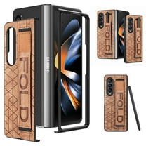 Mantto Folding Case for Samsung Galaxy Z Fold 4, Luxury PU Leather Dexterity Slim Thin Fit Case with Pen Holder Slot Wristband Strap Design Phone Cover, Soft Silicone Shockproof Anti-Drop Case,Brown