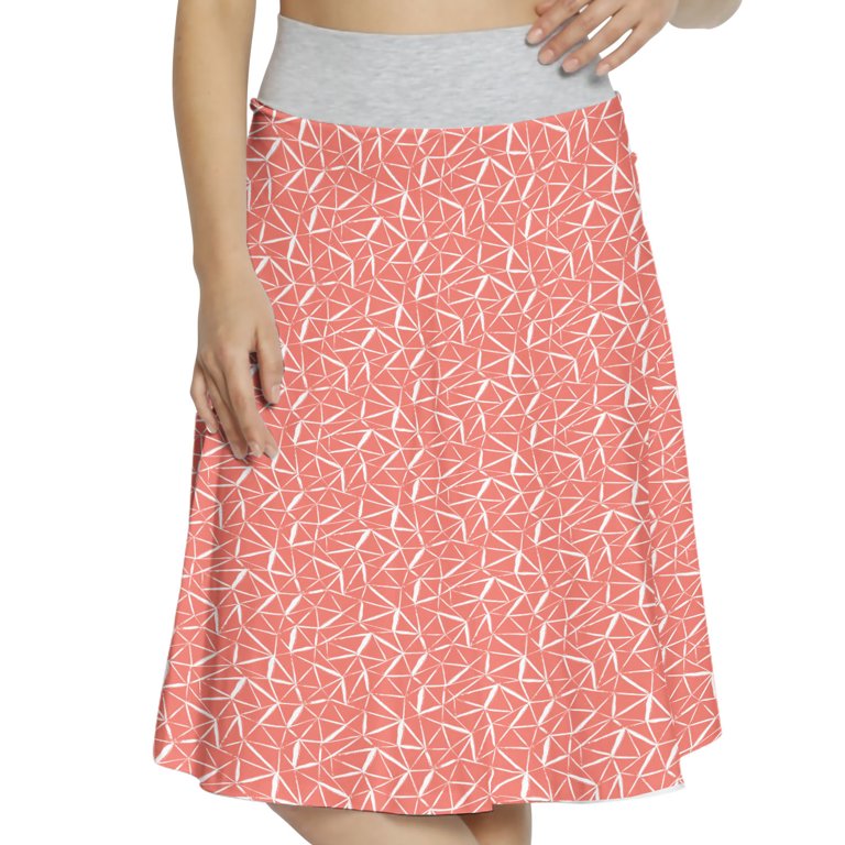 Women's Coral Hand Drawn Stripes Zig Zag A-line Printed Skirt Casual Wear,  M, Coral, by Ambesonne 