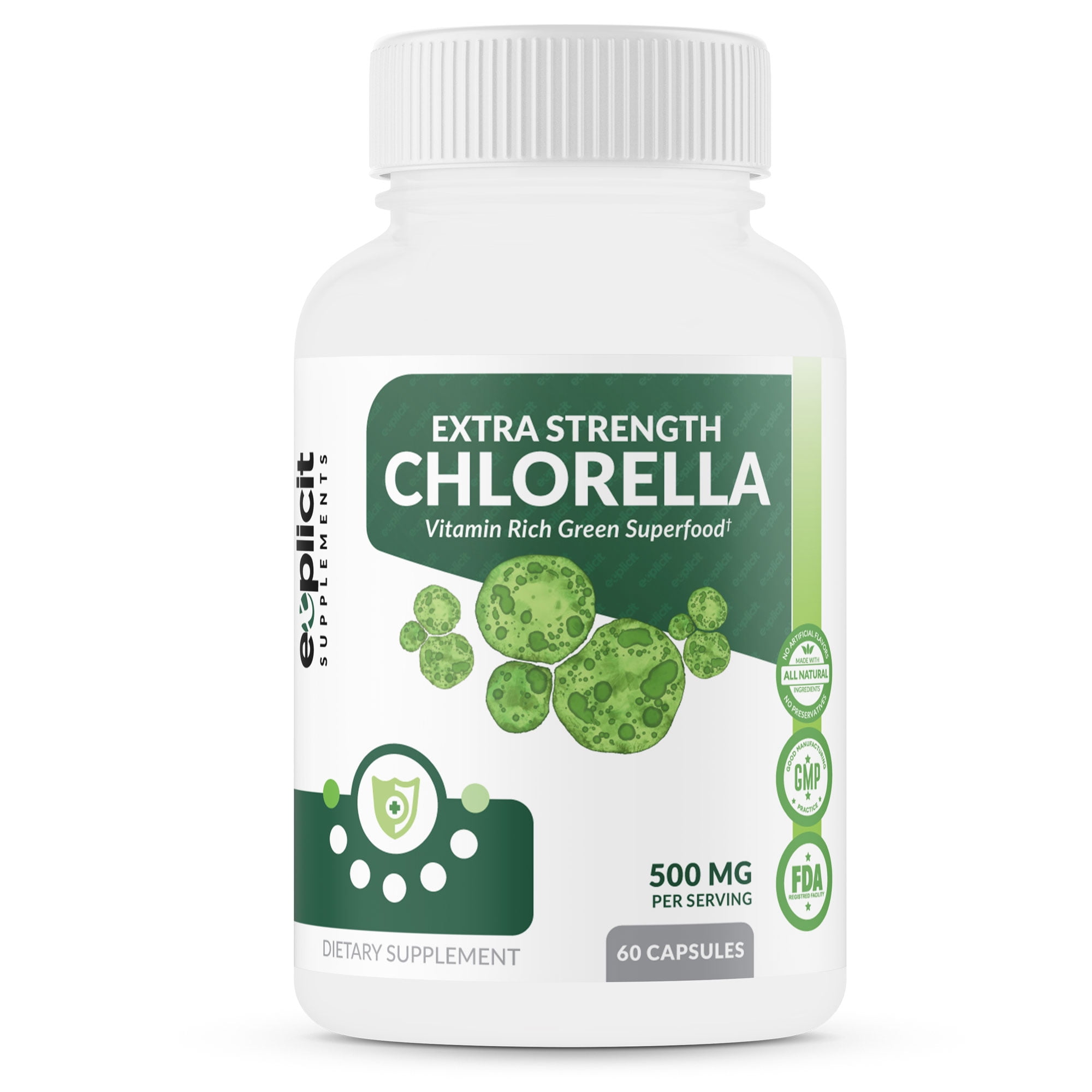 Extra Strength Chlorella Superfood Capsules Broken Cell Wall High Potency Vegan Super Food, 1000mg Daily - 60 Capsules