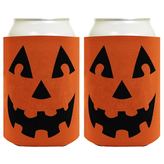 ThisWear Halloween Gifts Jack-O'-Lantern Face Halloween Drink Holder 2-pack Can Coolie Drink Coolers Coolies Orange