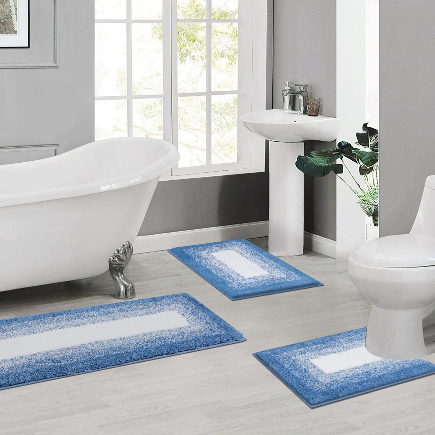 Ileading 4-Piece Bathroom Rug Set with Non-Slip Backing, Blue photo 3