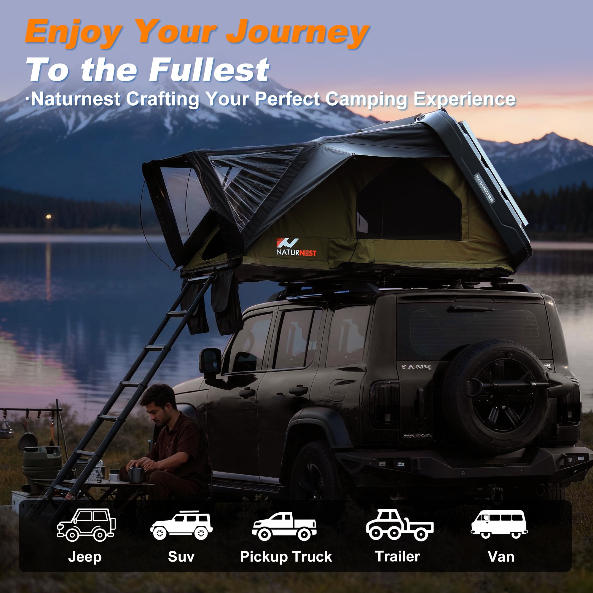 Naturnest Rooftop Tent HardShell with Luggage Rack,Camping Tent for Van Suv Truck Car Vehicle Outdoor, 2-3 Person