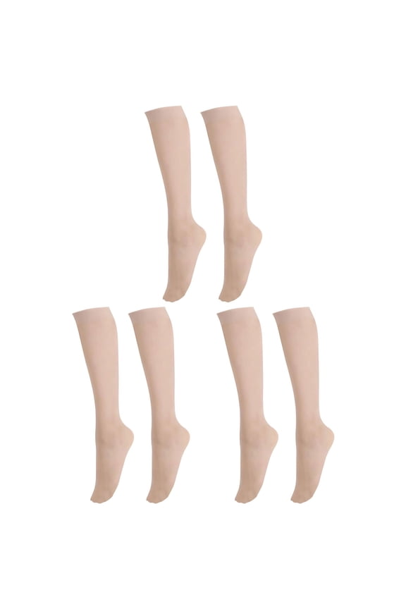 3 Pairs Knee High Stockings for Women, Sheer Nylon Socks for Women Beige
