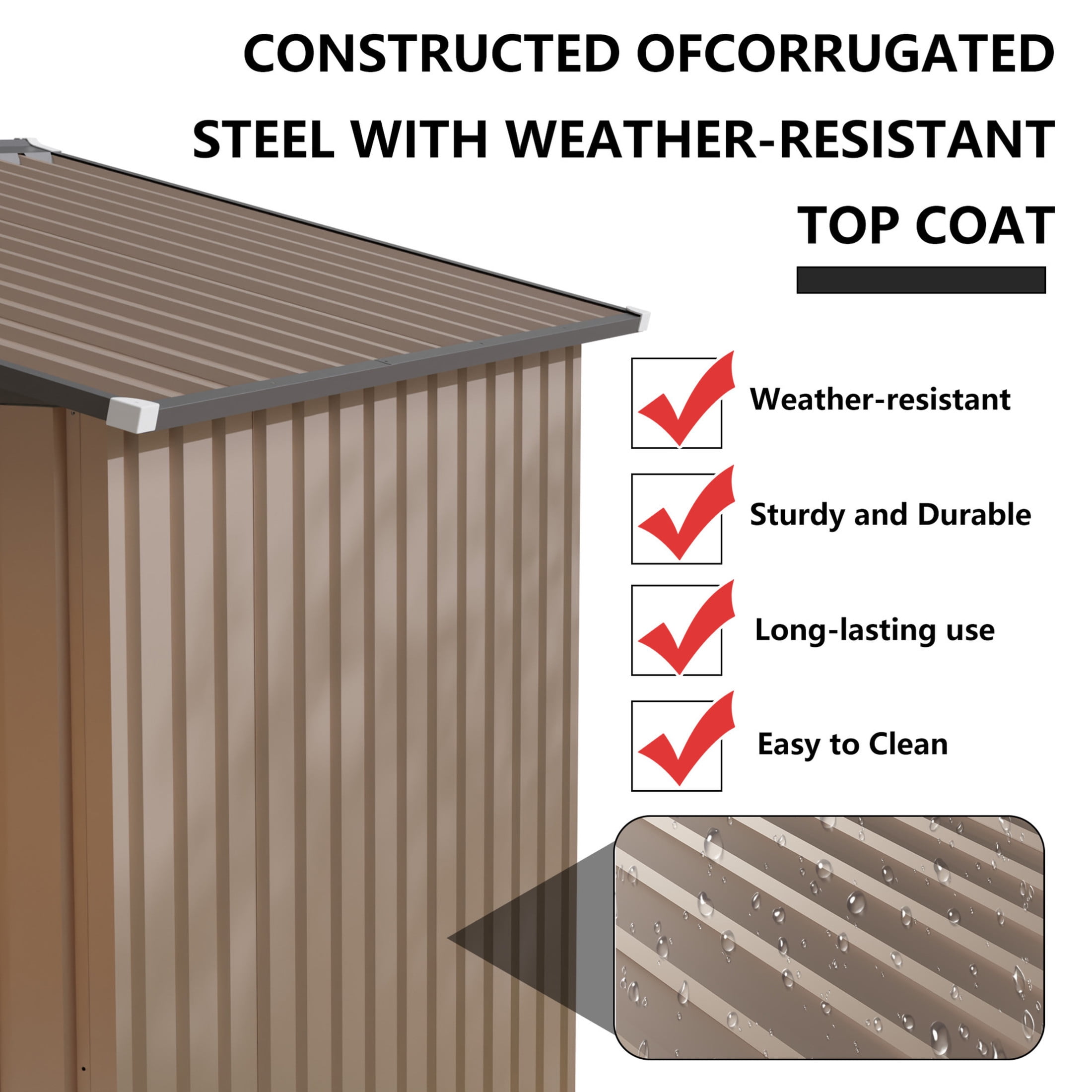 Noble House 8x6 FT Metal Garden Shed, Galvanized Steel Apex Roof Backyard Storage House, Easy Assembly, Brown