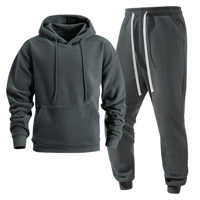 Men's Flannel Sweatshirt and Pants Set Double-Sided Flannel Set Casual Set Solid Color Men's Long Sleeved Round Neck Top/Shirt Set