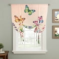 thumbnail image 2 of Pink Flowers Tie Up Curtains for Windows, Adjustable Balloon Window Shades, Spring Floral Butterfly Elegant Pastoral Botanical Kitchen Window Treatments Farmhouse Short Curtains 42"x45", 2 of 8