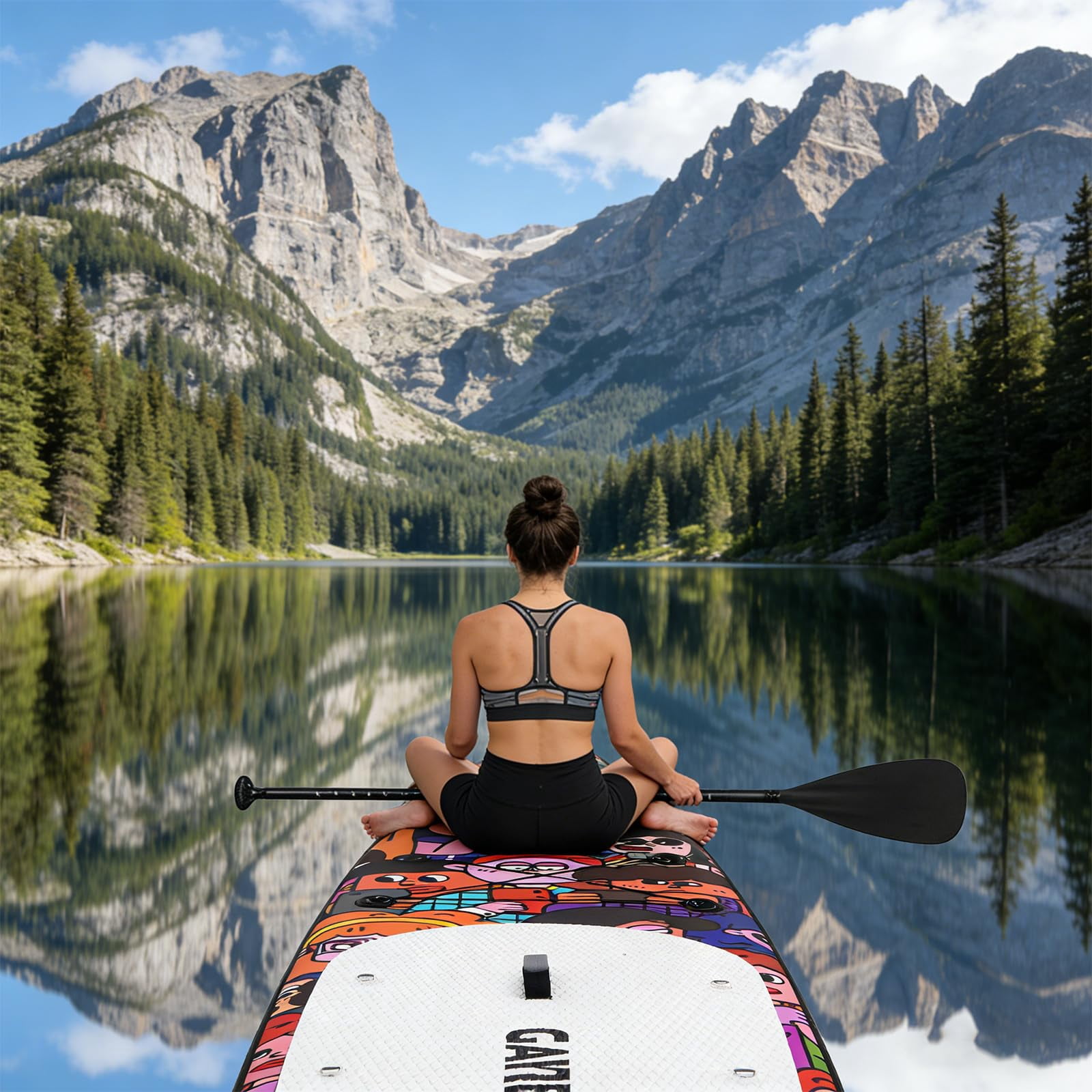 Garvee Inflatable Stand Up Paddle Board 10'6" for Adults, Wide Stable Paddle Boards Set with Paddle, High-Speed Electric Pump, Hand Pump, Soft Seat, Camera Mount, Waterproof Phone Pouch, Fins