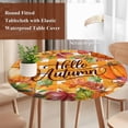 thumbnail image 4 of Orange Pumpkins Round Tablecloth, Fitted Table Cover with Elastic for 45"-54" Round Tables, Farmhouse Plaid Watercolor Botanical Table Cloth Outdoor Indoor Dinning Party Waterproof Tablecloths, 4 of 7