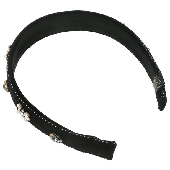 OUNONA  Vintage Pearl Headband Rhinestone Unicorn Bands Hair Ribbons Women's Black