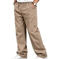 thumbnail image 2 of Mens Elastic Waist Pants Sevevn Full Elastic Waist Slant Pockets Side Pockets Straight Leg Relaxed Fit Cotton Woven Trousers for Casual Lounge Daily Wear, 2 of 5