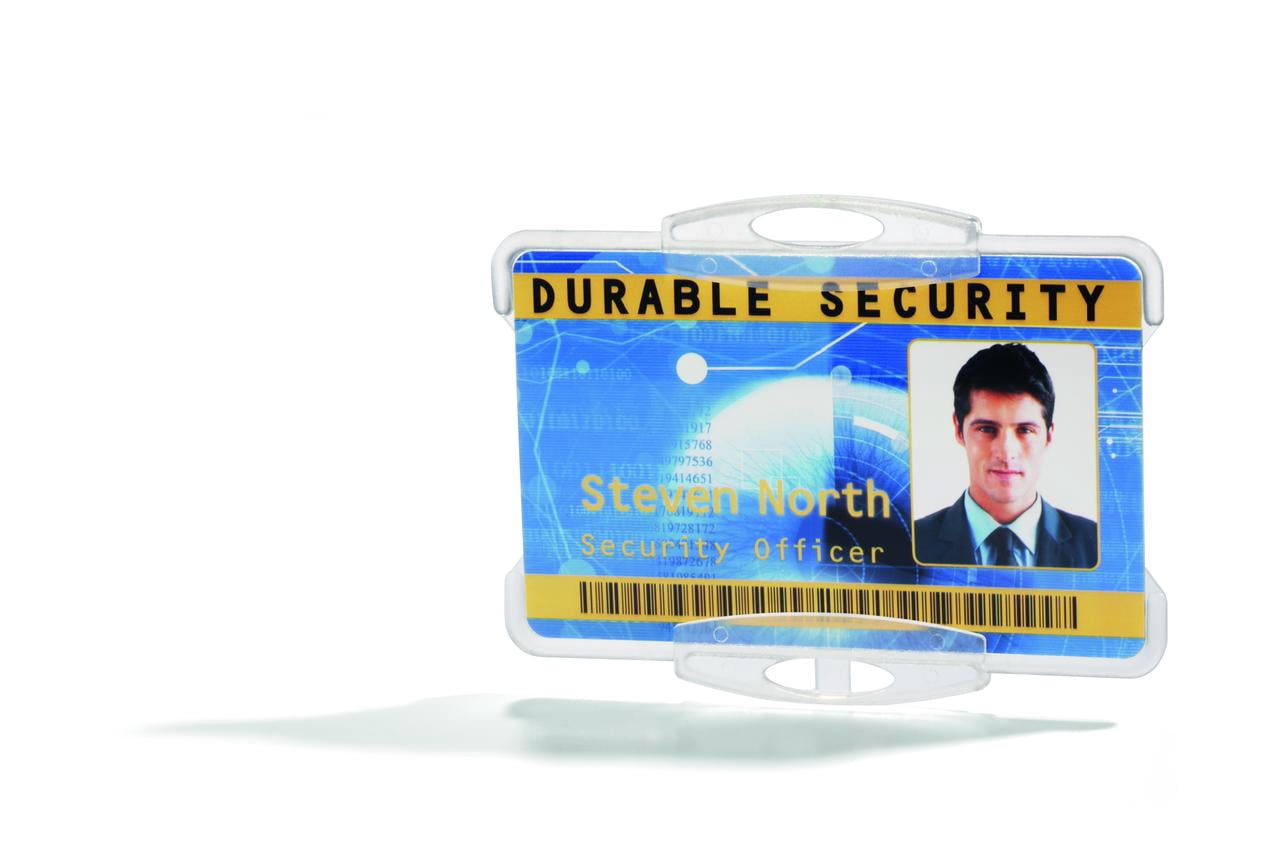 DURABLE Open Face Style ID Badge Holders for One Badge with Lanyard, Horizontal or Vertical Orientation, Clear, Pack of 10 (826619)