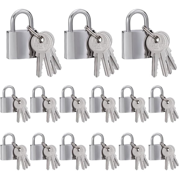 15Pcs Solid Steel Keyed Different Padlocks 0.83 Inch Heavy Duty Steel Locks with 60Pcs Keys Waterproof Individually Keyed Padlock Silver