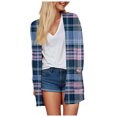thumbnail image 4 of idosla Women's Open Front Long Cardigan Draped Snap Buffalo Plaid Shirt Kimono Cardigan Knit Sweater (Navy, M), 4 of 7