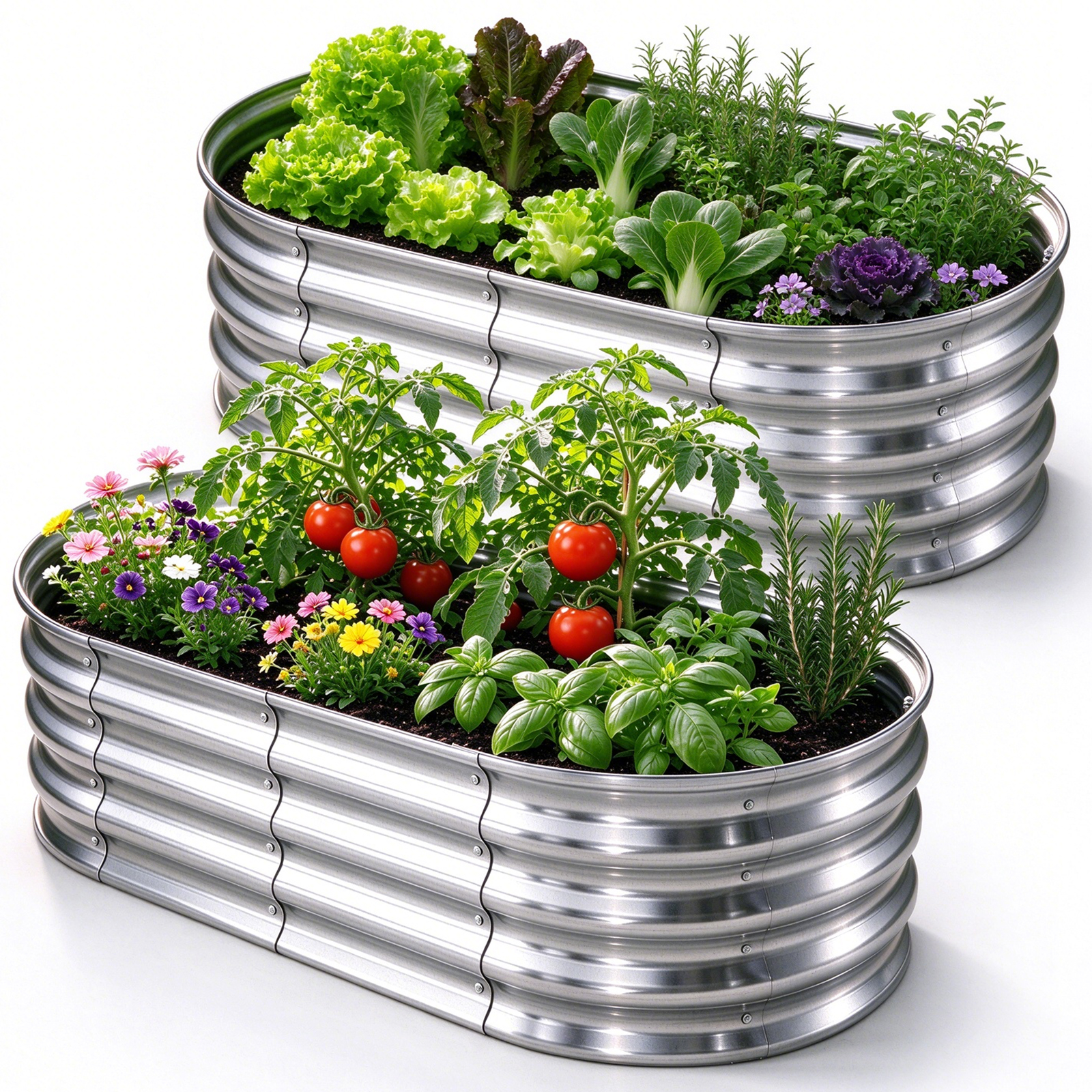 HGD 2-Piece Galvanized Metal Raised Garden Beds, Silver