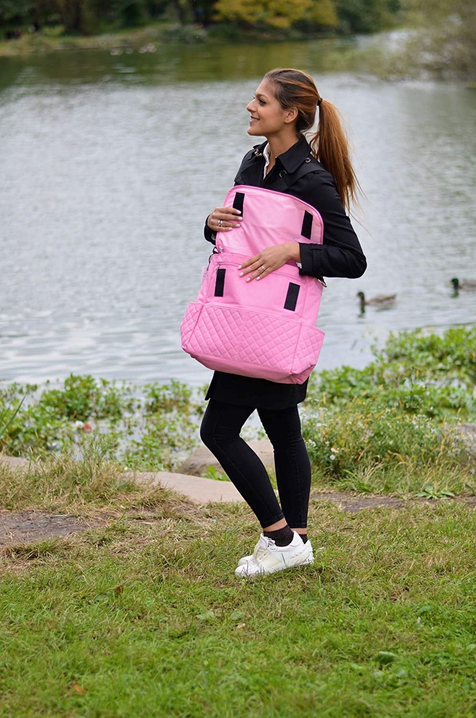 Dream Embroidery Personalized Large Diaper Bag with Changing Pad & Stroller Clips, Pink