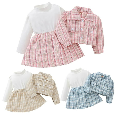 

Xinhuaya 3-24M Toddler Baby Girls Plaid Skirt Set Cardigan Coat+Tutu Dress Set Long Sleeve Fall Outfit Set