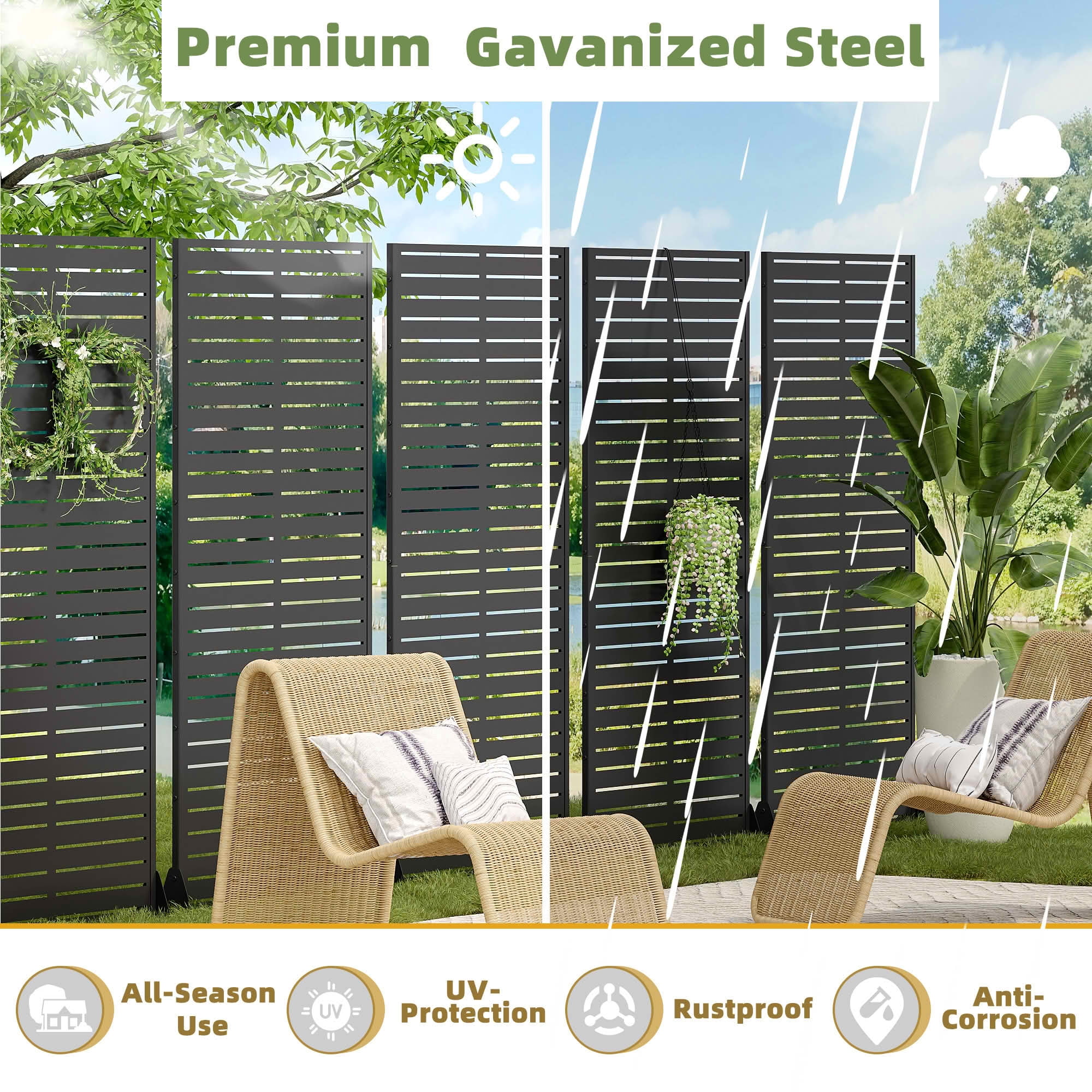 MAYEERTY 72x35x16 Inch Black Louvered Galvanized Steel Privacy Screen, 6 Piece Set for Outdoor Street