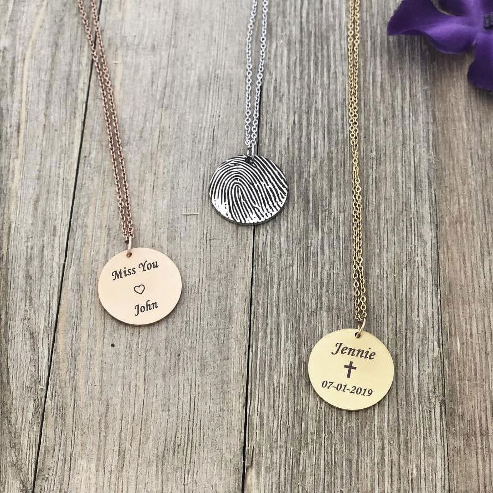 Engravable Round Disc Actual Fingerprint Pendant Memorial Keepsake Loved One Thumb Print Stainless Steel Jewelry with Gift Box [Gold]