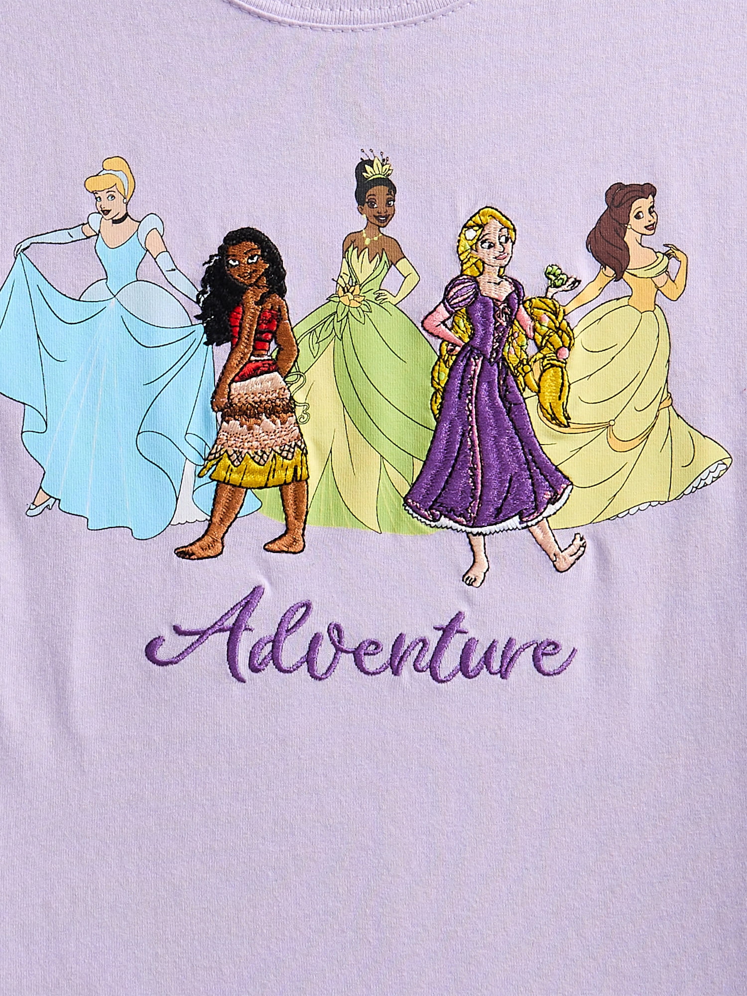 Disney Princess Girls Front Back Graphic Tee with Embroidery, Sizes 4-16