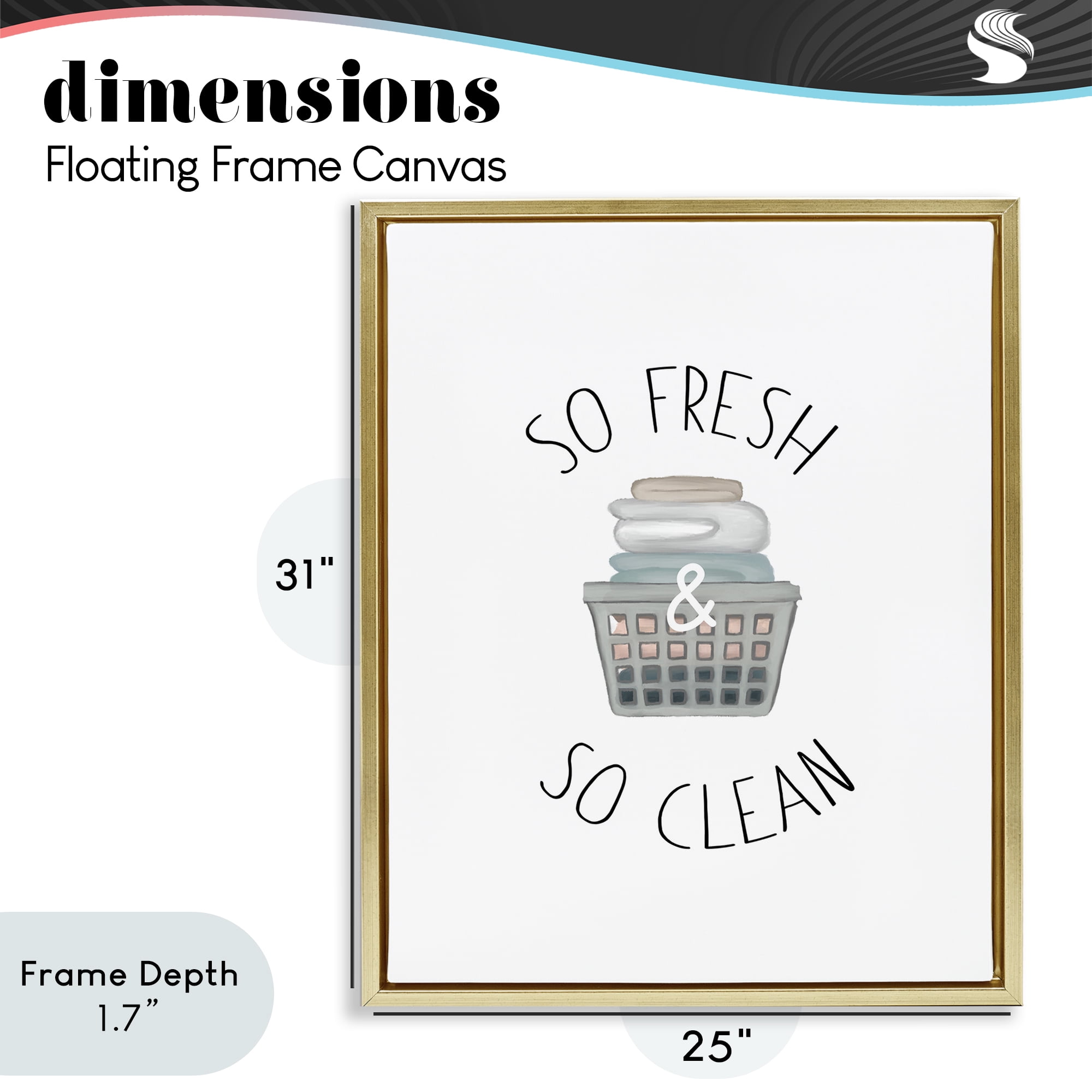 Stupell Industries So Fresh Laundry Basket Gold Framed Floater Canvas Wall Art, design by Elizabeth Medley