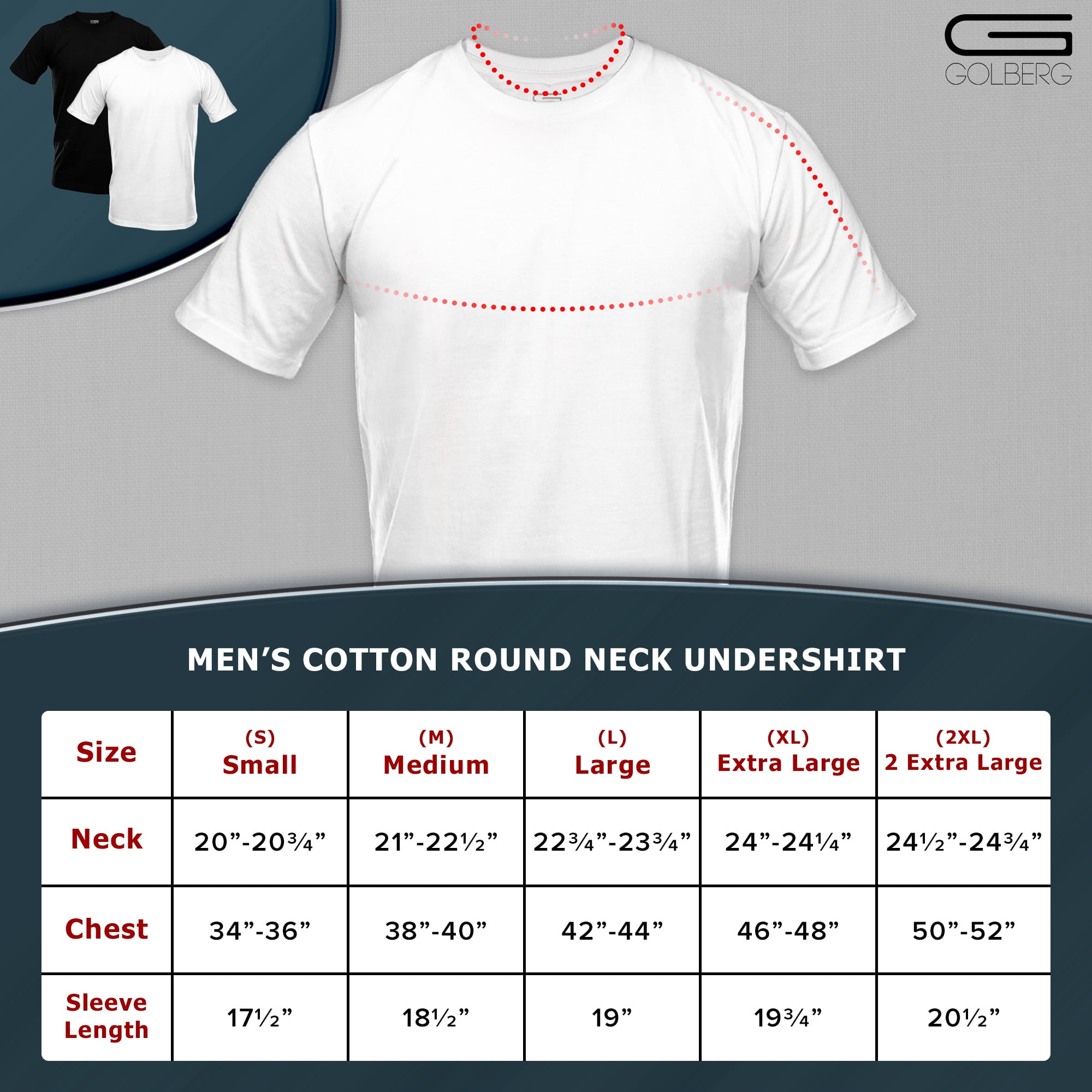 GOLBERG 3 Pack Men's Extra Large Cotton Undershirts - Tagless Crew Neck  T-Shirt - Small to XX-Large (Size - X Large)