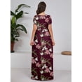 thumbnail image 7 of Chiclily Women's Maxi Dresses Short Sleeve Long Casual Dresses Loose Plain with Pockets, Flower Wine Red S, 7 of 7
