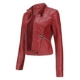 thumbnail image 3 of Sokhug Women's Slim Fit Faux Leather Jackets Stand Collar Zip Motorcycle Short Coat, Red, 3 of 4
