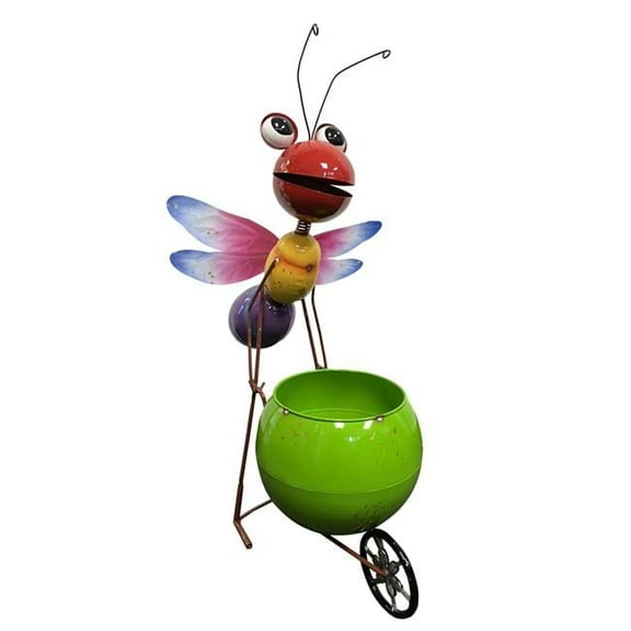 Continental Art Center 22166C Colorful Enameled Metal Ant Planter - Green Cart