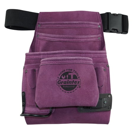UPC: 0819972020325 | Graintex SS2032 : 10 Pocket Nail & Tool Pouch W/Belt Purple Suede Leather