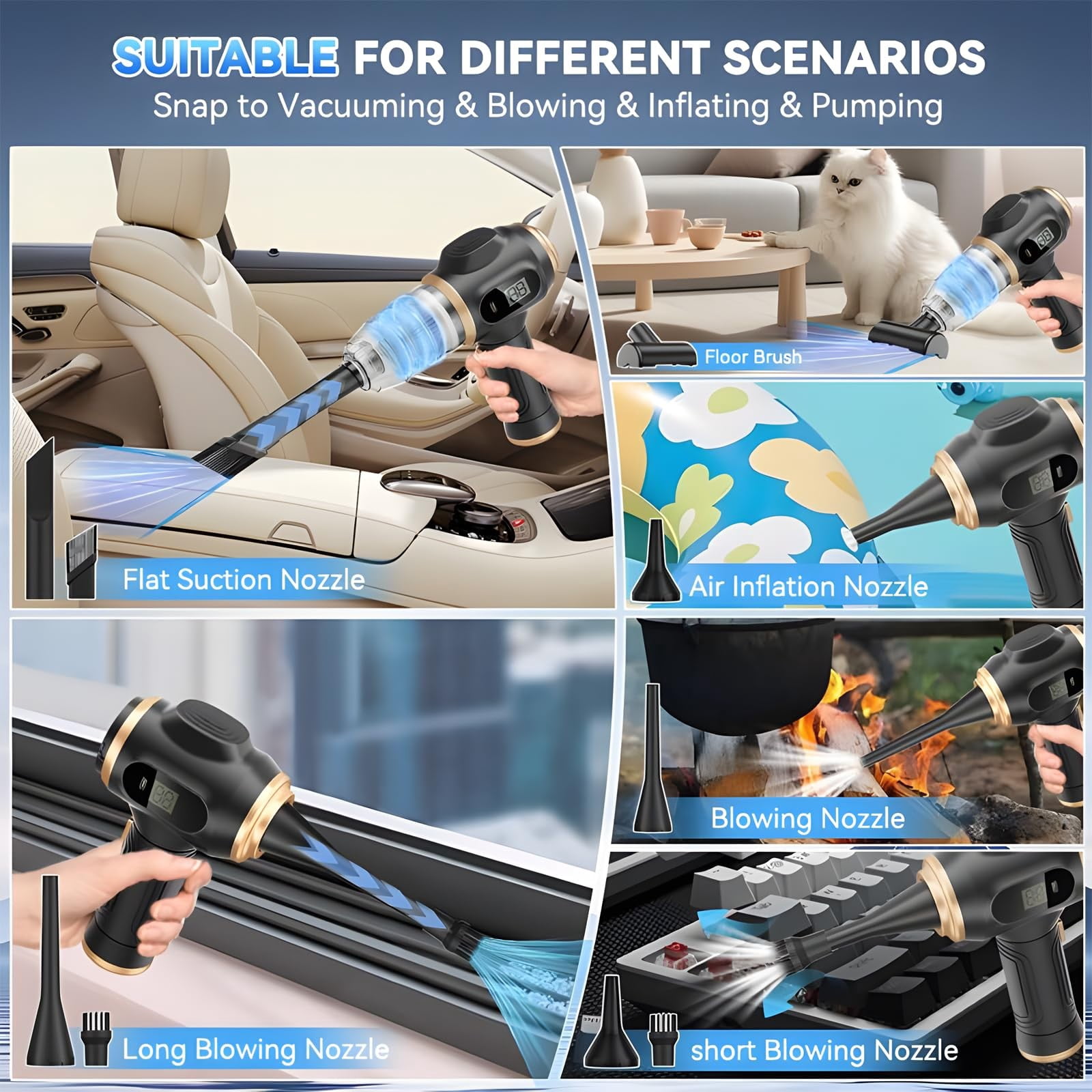 Cordless Handheld Vacuum Cleaner, Equipped with Portable Dust Cleaner, Vacuum Brush attachment, and Extra Accessories, Portable Car Vacuum Cordless Rechargeable for Wet and Dry