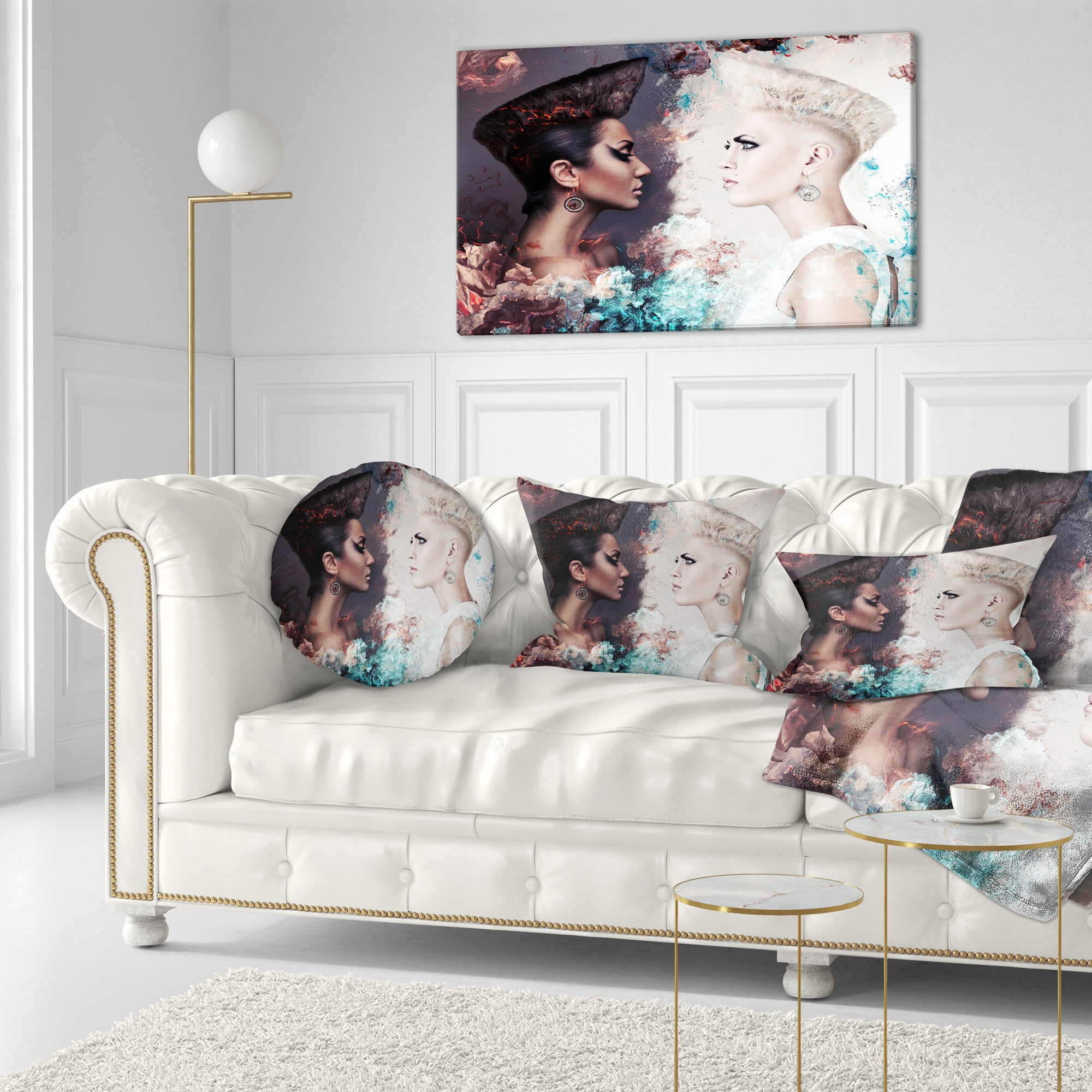 Designart Evil and Good Women Face to Face - Portrait Throw Pillow - 12x20