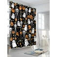thumbnail image 3 of Cartoon Halloween Shower Curtain, White Ghosts Skull Orange Pumpkin Black Cat Bathroom Decor Curtains Set with Hooks, Waterproof Fabric Home Accessories， Stall 36 X 72 Inch, 3 of 6