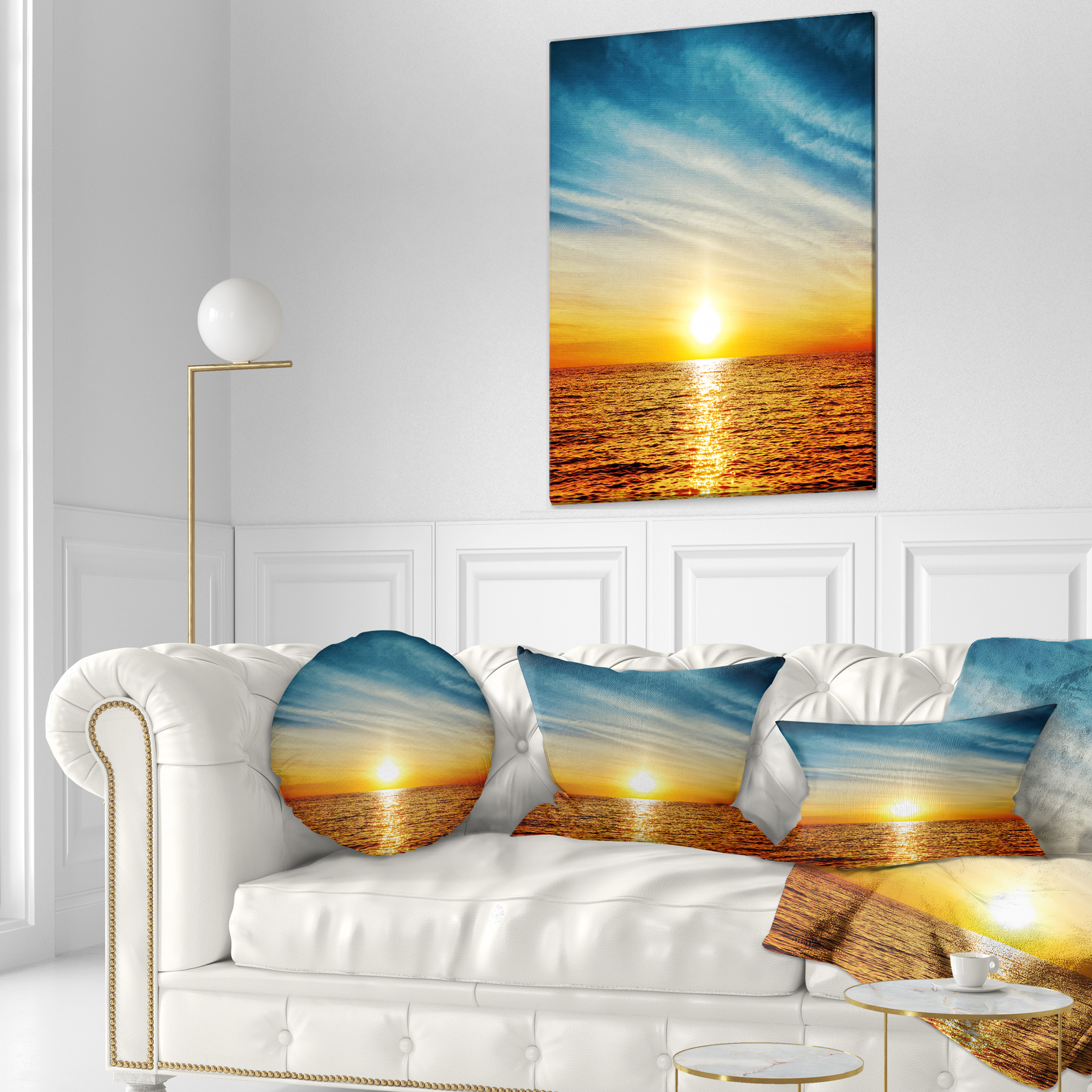Designart 12" x 20" Blue Polyester Throw Pillow