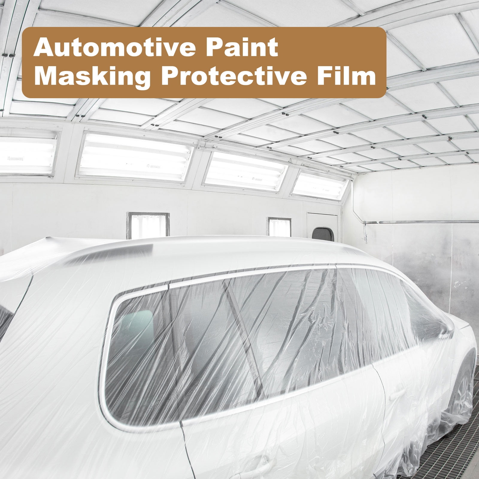 Uxcell 2pcs Pre-Taped Masking Film 82.7"x65ft Adhesive Tape and Drape Painters Plastic Drop Cloth Film with Tapes Plastic Sheeting for Automotive Painting Covering, Clear