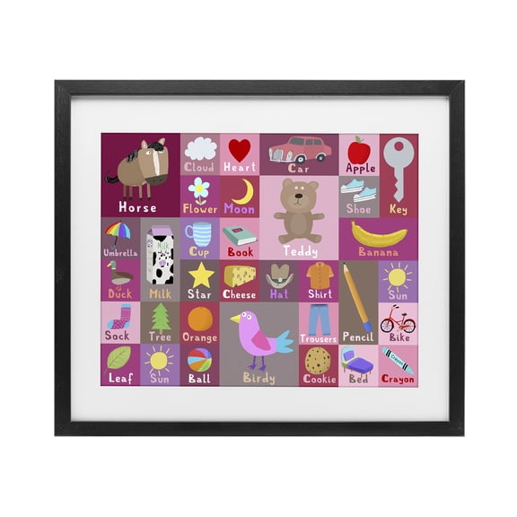 Stupell Industries Contemporary Pink First Words Black Framed Print Under Glass, 16 x 13, by Carla Daly