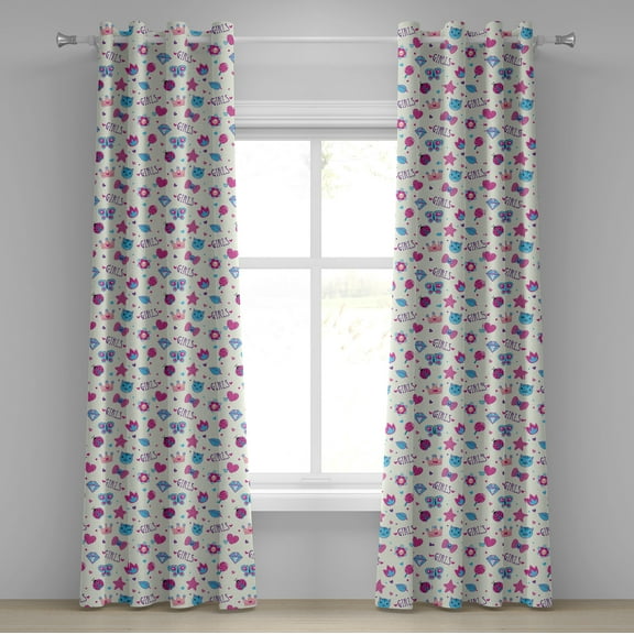 Ambesonne Feminine Grommet Curtain, Bowtie Ladybird Cat Fun, 50" x 72", Fuchsia and Blue