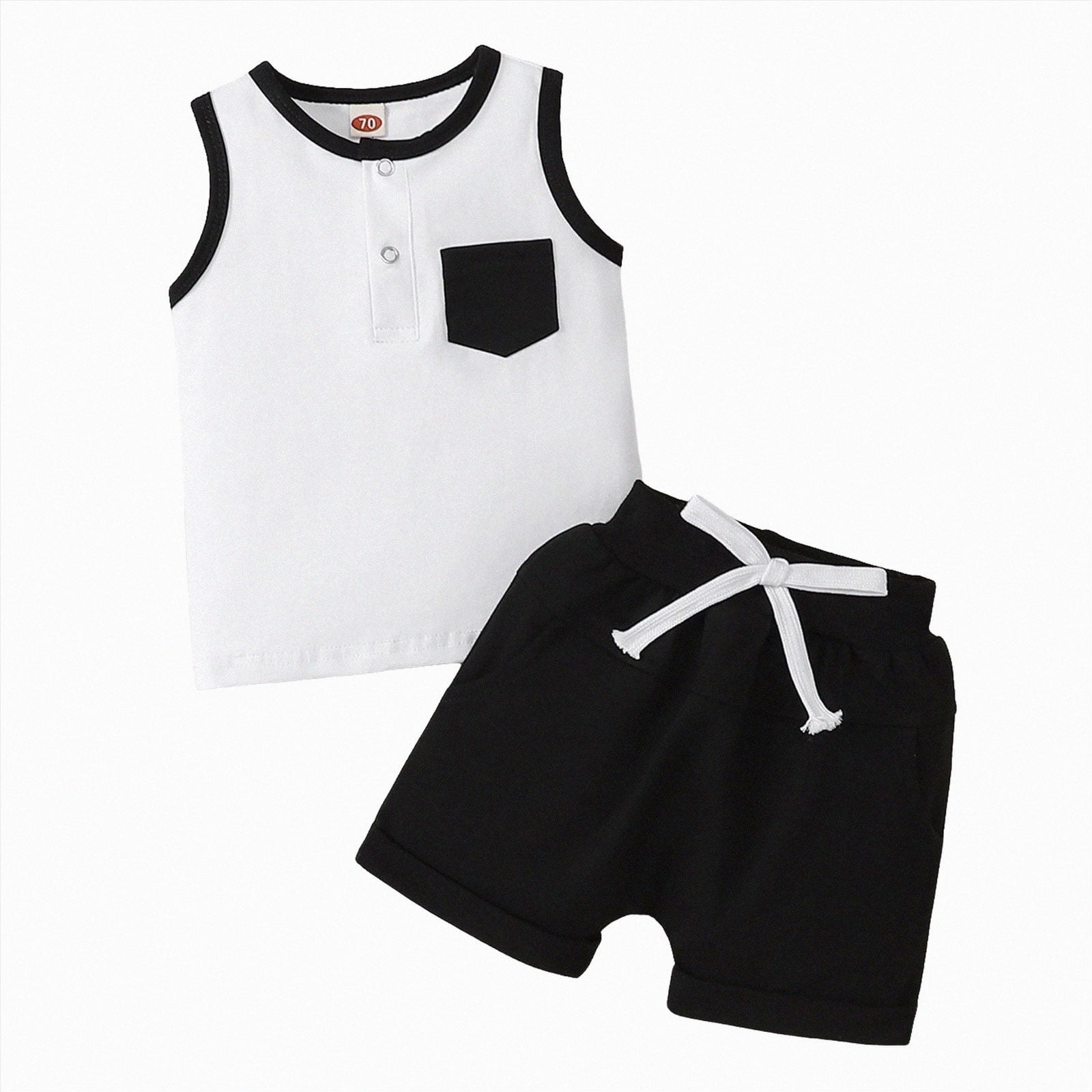 GEWSEY Unisex Toddler Baby Boy Girl Summer Clothes Sleeveless Vest Tank Top+Short Pants Cotton Two Piece Solid Outfit Set 3-6 Months Black
