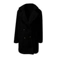 thumbnail image 4 of Women's 2025 Winter Double Breasted Plush Coat, Mid-Length Fleece Lined Trench Coat, Lapel Collar Warm Outerwear, Soft Faux Shearling Jacket, Elegant Cold Weather Protection Black S, 4 of 5