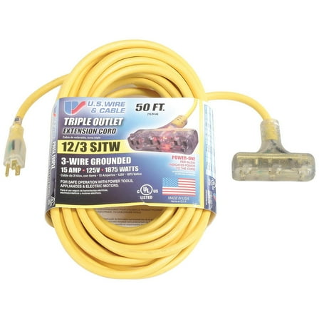 50 Ft. 12/3 SJTW-A Pow-R-Block Extension Round Yellow 300V Illuminated Plug